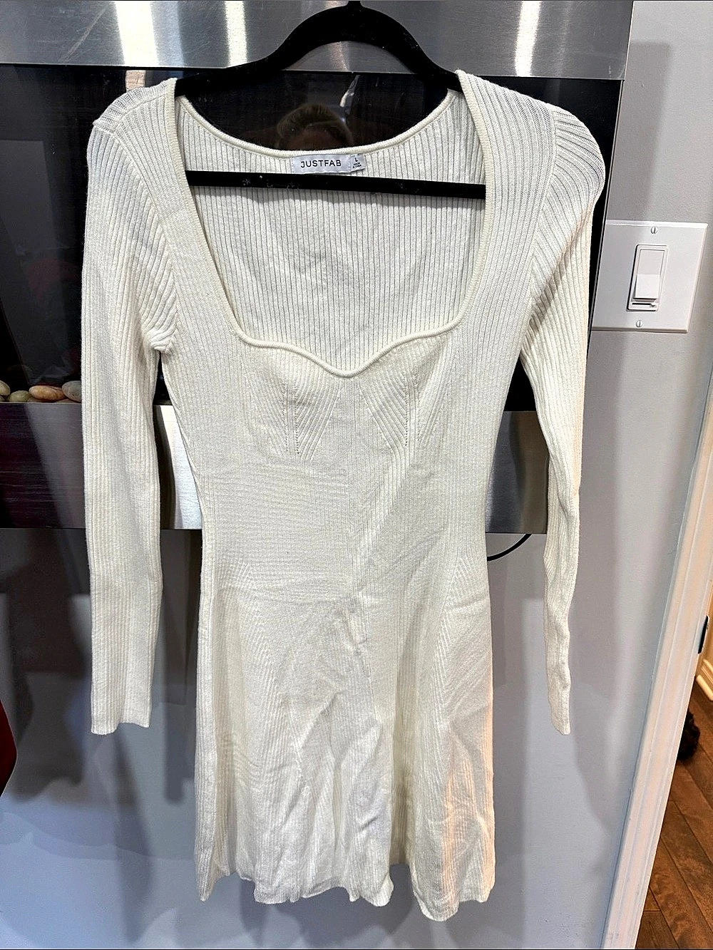 JustFab Ribbed Long Sleeve Mini Dress off White Size Large